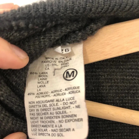 Italian Wool Blend Benetton Quarter Zip Collar Gray Sweater Medium M - Picture 8 of 8